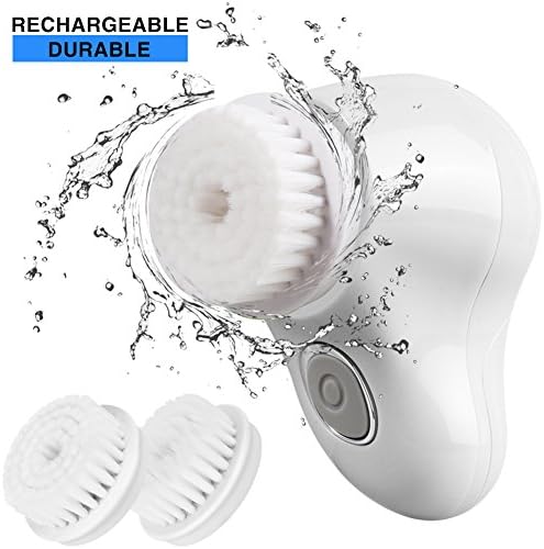 Facial Cleansing Brush Exfoliating Spin Face Scrubber Electric Exfoliator - Rechargeable Waterproof Cleansing System for Deep Cleaning Two-Speed Mode Settings with Two Brush Heads (White)