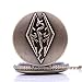 Vintage Antique Cosplay The Elder Scrolls V Skyrim Mens Womens Quartz Pocket Watch Analog Pendant Necklace Chain Xmas Gifts (Bronze)