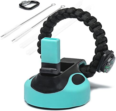 MORLA Straw Lid/Cap for Hydro Flask Wide Mouth Sports Water Bottle with Paracord Handle. (Mint Green/Black)