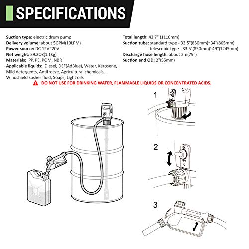 7 GPM Electric Drum Pump for 55 Gallon Drums Works with DEF, Diesel