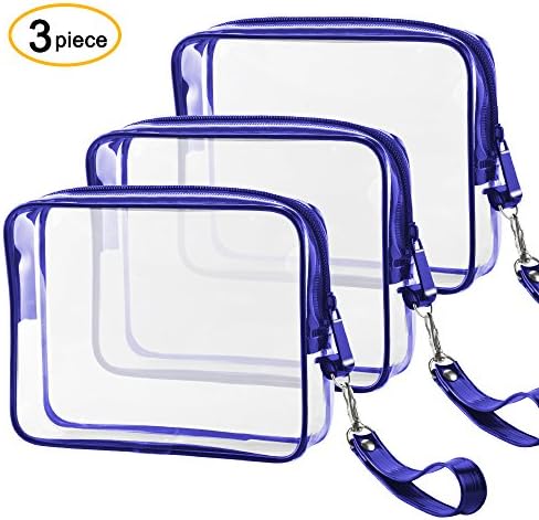 Ariza Clear Toiletry Bag Tsa Approved, Travel Accessories Toiletries Bags Carry On 3-1-1 Quart Sized Airport Airline Compliant Makeup Organizers with Zipper 3pcs/pack (Blue)