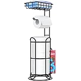 TreeLen [Upgrade] Toilet Paper Holder Stand with Shelf Tissue Holders for Bathroom Free Standing Bath Tissue Roll Holder Maga
