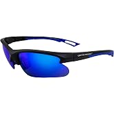 Optic Edge Fireball Wraparound Sports &amp; Motorcycle Sunglasses for Men or Women Semi-Rimless Matte Black Frame w/Dielectric Blue Mirror Lens