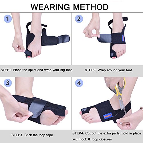 Bunion Corrector by Quanquer [Pair] - Bunion Splint Toe Straightener Brace for Hallux Valgus Pain Relief Fits Men & Women (Black) - Thumbnail 6