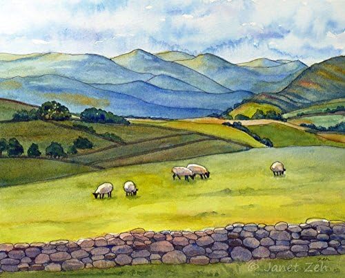 Original watercolor and ink landscape painting of Cumbria England made to order by Janet Zeh