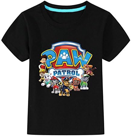 Kids Necessaries Boys' Paw Patrol Short Sleeve T-Shirt with Team Pattern of Ryder,Rubble,Everest,Marshall,Chase,Zuma,Rocky,Skye (Age:5-6T/120BK, Black)