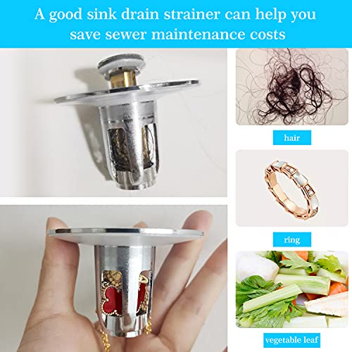 Universal Edition Bathroom Sink Stopper，Anti Clogging Pop Up Wash Basin Drain Filter for 1.02~1.96\'\' Drain Hole，Bathtub Sink Plug with Filter Basket