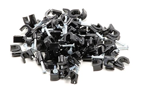 Single Coaxial Cable Clips, Cat6, Electrical Wire Cable Clip, 1/4 in (6 mm) Nail Clip and Fastener, Black (100 pieces per bag)