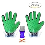 PetExpert Cat Glove Brush with LICE COMB Cat Brush Pet Hair Remover with Rubber Tips for Massage Dog Glove Brush Enhanced Five Finger Design Adjustable Strap for Dogs Cats- 2 Pack
