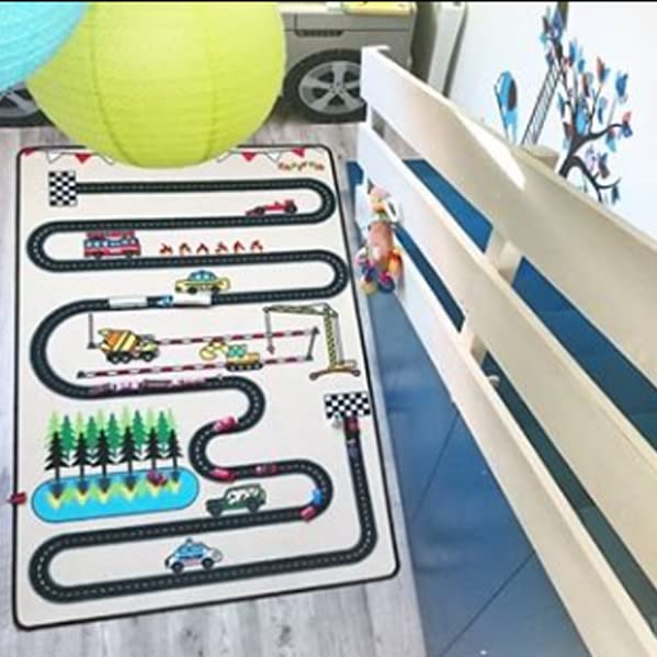 TAPITOM® | Children's designer road rug - 130 x 200 cm (6,56 x 4,27 ft) | Circuit play mat | Car floor mat for children's road for small cars | non-slip, hem | CE standards