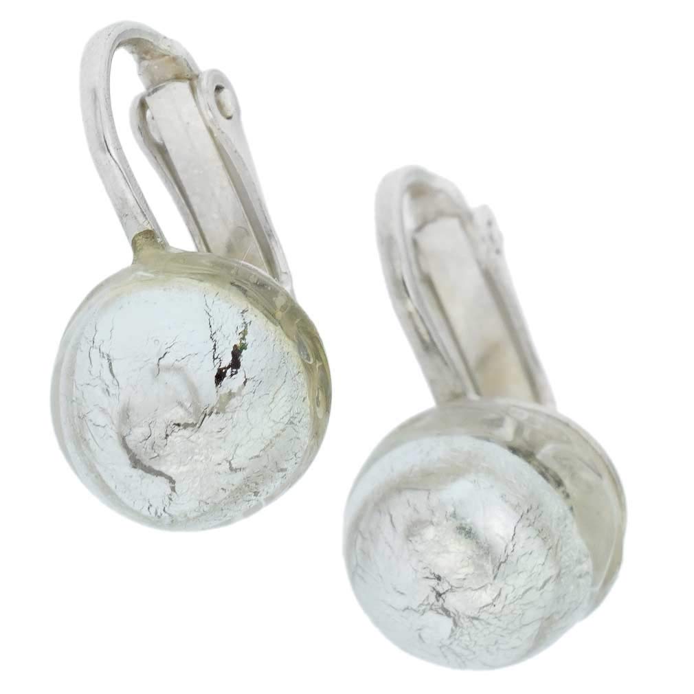 Glass Of Venice Murano Glass Cabochon Clip Earrings - Silver White