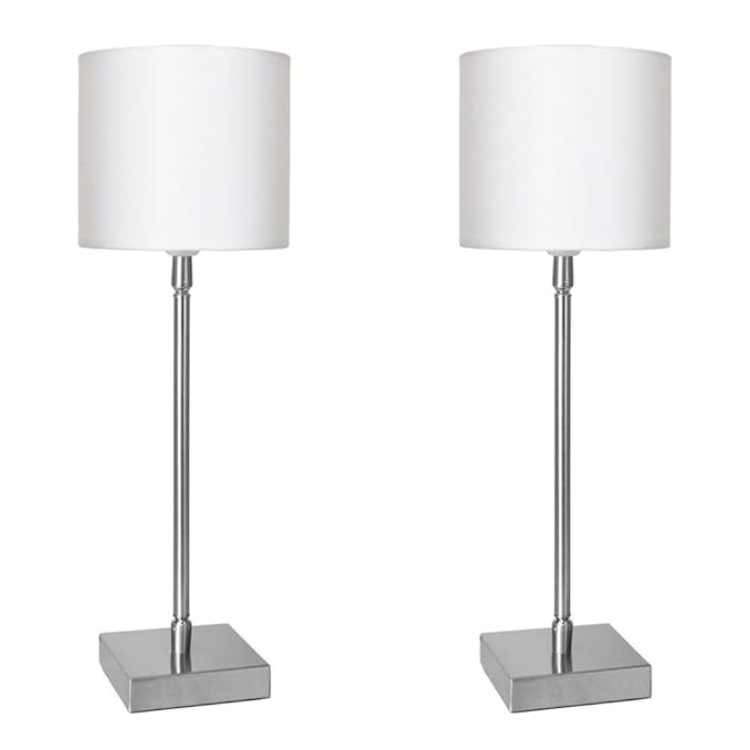 Pair of Modern Chrome Adjustable Table Lamps with White Shades