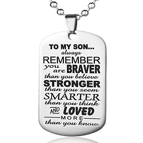 Always Remember to My Son Dog Tag from Dad Mens Boys Necklace Inspirational Pendant Jewelry Gifts