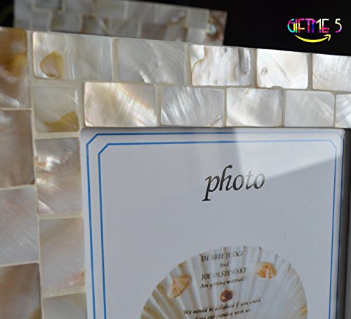 GIFTME 5 Mother of Pearl Pictures Frames,Coastal Wall Mount or Tabletop Desk Family Photo Frames 6 by 8 inch(Natural White)