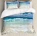 Ambesonne Wave Duvet Cover Set, Beach with Foamy Waves on Empty Sea Shore Holiday Theme Serene Coastal, Decorative 3 Piece Bedding Set with 2 Pillow Shams, Queen Size, Brown White