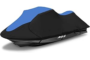Zenicham 600D Jet Ski Cover - Trailerable Jet Ski Cover, Waterproof Jetski Cover, Fits from 126"-135" (3 Seater), Blue & Black