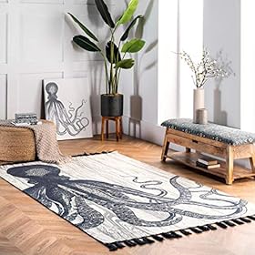 nuLOOM Thomas Paul Printed Octopus Over Board Tassel Area Rug, 3' x 5', Ivory 518Rgk50G9L. SS280