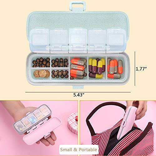Pill Organizer - 7 Compartments Travel Pill Case for Pocket or Purse Daily Pill Box for Vitamin Fish Oil Supplements