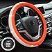 New Diamond Leather Steering Wheel Cover with Bling Bling Crystal Rhinestones, Universal Fit 15 Inch Car Wheel Protector for Women Girls Orange