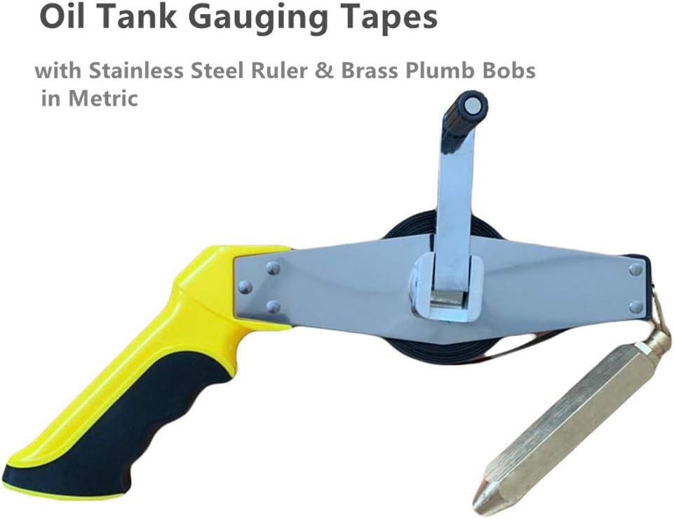 Handheld Explosion-proof Oil Tank Gauging Tapes Oil Tank Sounding Tape Measuring Depth Tape Measure Fuel Measuring Device with Carbon Steel Ruler&Brass Plumb Bobs only in Metric (15M)