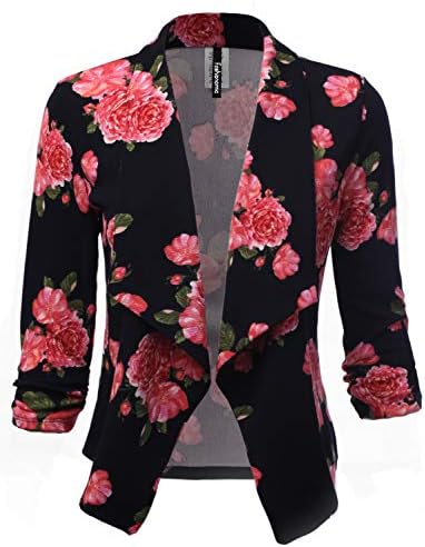 Women's Stretch 3/4 Gathered Sleeve Open Blazer Jacket (Made in USA)