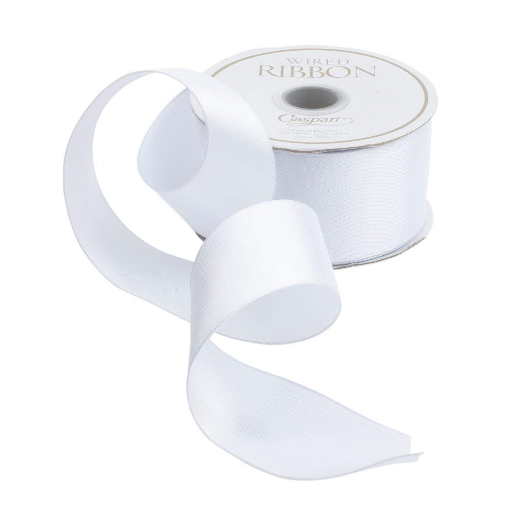 Caspari Solid White Satin Wired Ribbon - 8.2 Meter Spool