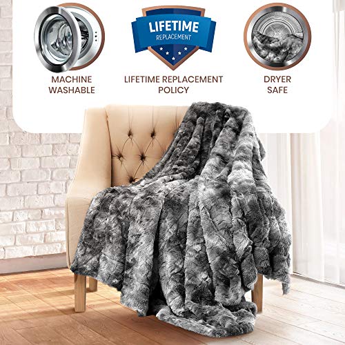 Everlasting Comfort Luxury Faux Fur Throw Blanket Soft, Fluffy, Warm, Cozy, Plush (Gray