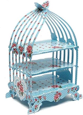 Wmchiwan Cupcake Holder - Birdcage Cupcake Cardboard Cake Stand Vintage Wedding Tea Party Display Holder blue Cake Stand