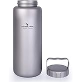 iBasingo 1050ml/35.5 oz Titanium Water Bottle with Handle Outdoor Leak-Proof Wide Mouth Sport Drinking Bottle Camping Tea Coffee Canteen Kettle for Hiking Climbing Running A-Ti3006D