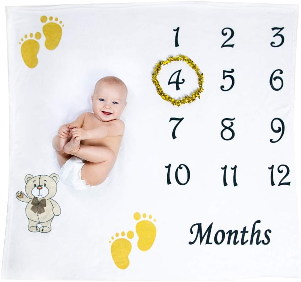 Baby Milestone Blanket - for Baby Boy & Girl | Baby Photo Blanket | Newborn Babyshower Gift | Personalized Age Photography Memory Background Prop | Monthly Growth Blanket | Premium Flannel Fleece