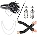 Beelittle 1920s Accessories Headband Earrings Necklace Gloves 20s Black Prop Set (C3)