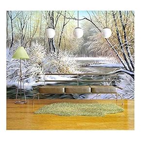 Winter Landscape with The Wood River - Removable Wall Mural | Self-Adhesive Large Wallpaper - 66x96 inches