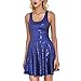 AISKLY Womens Mermaid Dress Plus Sleeveless Shiny Short Tank Pleated Party Print Skater Dresses