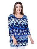 Chicwe Women's Plus Size Print Tunic Top Notched Round Neck 3/4 Sleeves US12-28