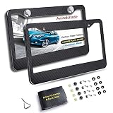Awindshade Carbon Fiber License Plate Frame 2PCS 2 Holes Black License Plate Frames with Screw Kits Standard Size for US Vehicles