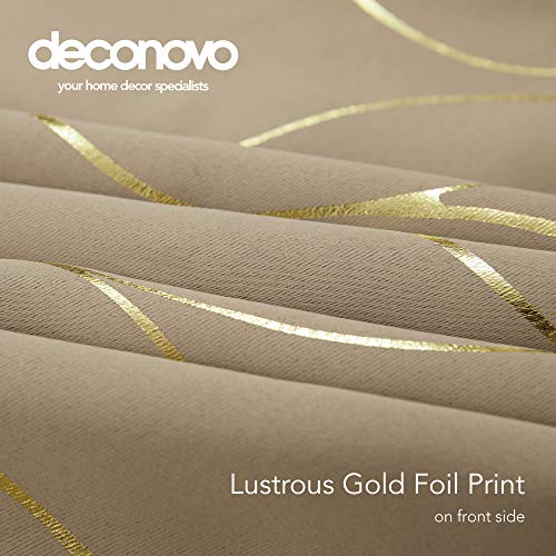 Deconovo Blackout Curtains 84 Inches Long Gold Wave Foil Print