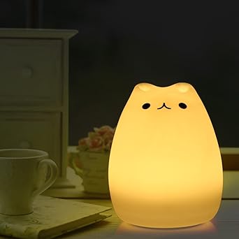 Cat Led Bebe Enfants Night Light Lampe De Chevet Adorable A Changement De Couleur En Silicone Doux Chaton Nuit Lampe Pour Bebe Enfants Chambre A Coucher Chambre D Enfant 15 Heures D Eclairage Amazon Fr