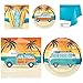 Surf Birthday Party Supplies, Serves 16, Sturdy Dinner Plates, Dessert Plates, Luncheon Napkins, Beverage Napkins, Plastic Table Cover, Retro Theme, Wildflower Party Planner