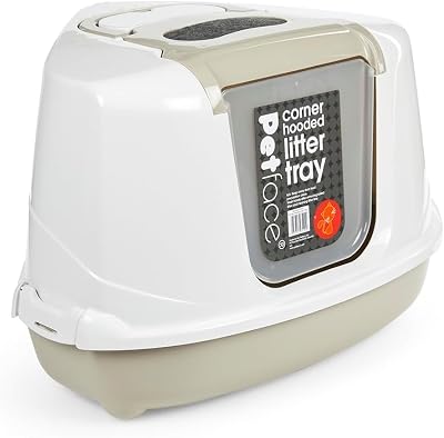 Petface Hooded Corner Cat Litter Tray 56L x 38W x 46H cm with Scoop