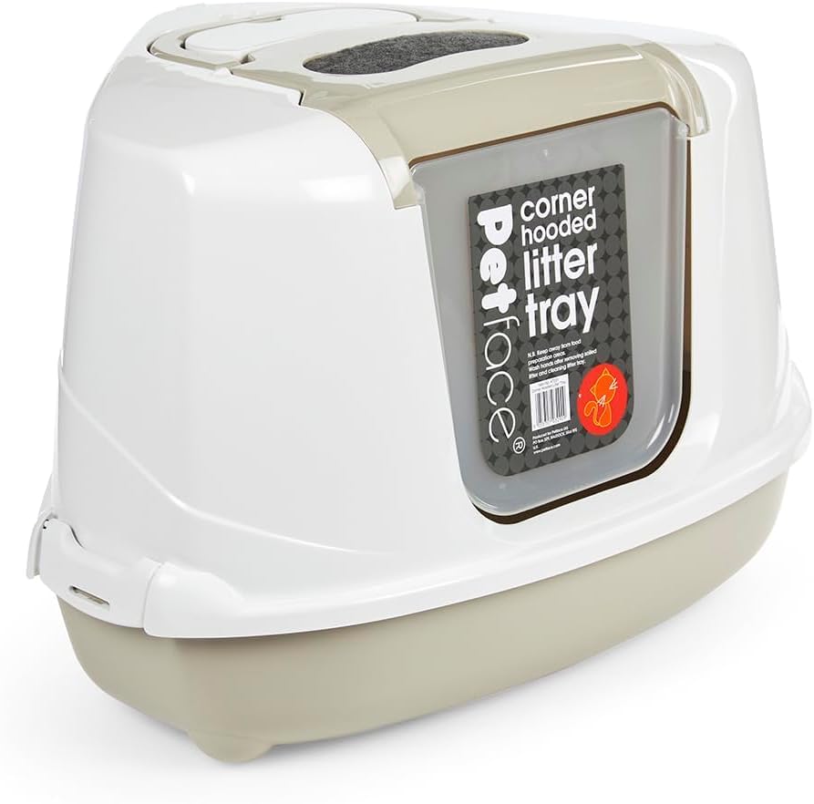 Petface Hooded Corner Cat Litter Tray, Pet Privacy, Reduce Odours & Keep Your Home Fresh, Scoop Provided, 56L x 38W x 46H cm