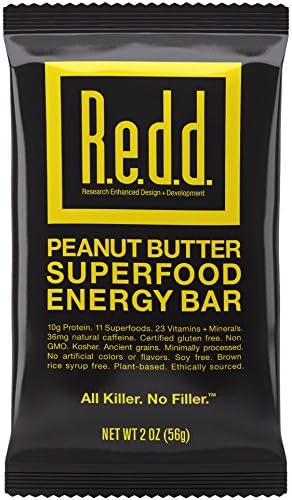 Redd Peanut Butter Superfood Energy Bar, 2 Ounce (Box of 12), Gluten Free, Protein Bar + Energy Shot + Multi Vitamin