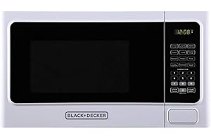 Black+Decker 1.1 Cubic Foot Compact 1000 Watt LED Display Countertop Microwave Oven with Turntable, Digital Control, and 6 Preset Menu Buttons, White