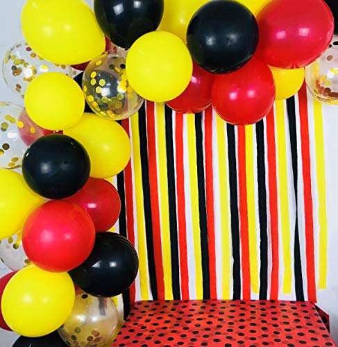 12 Inch Red Black Yellow Latex Balloons With Gold Confetti Balloon