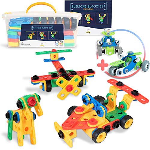 SMART WALLABY Bolts and Nuts Toy for Kids Ages 3+ Teaches STEM Skills - 101-pc. Construction Building Blocks for Fun Educational & Creative Growth - STEAM Learning Building Set with 52-pc. Gift Kit