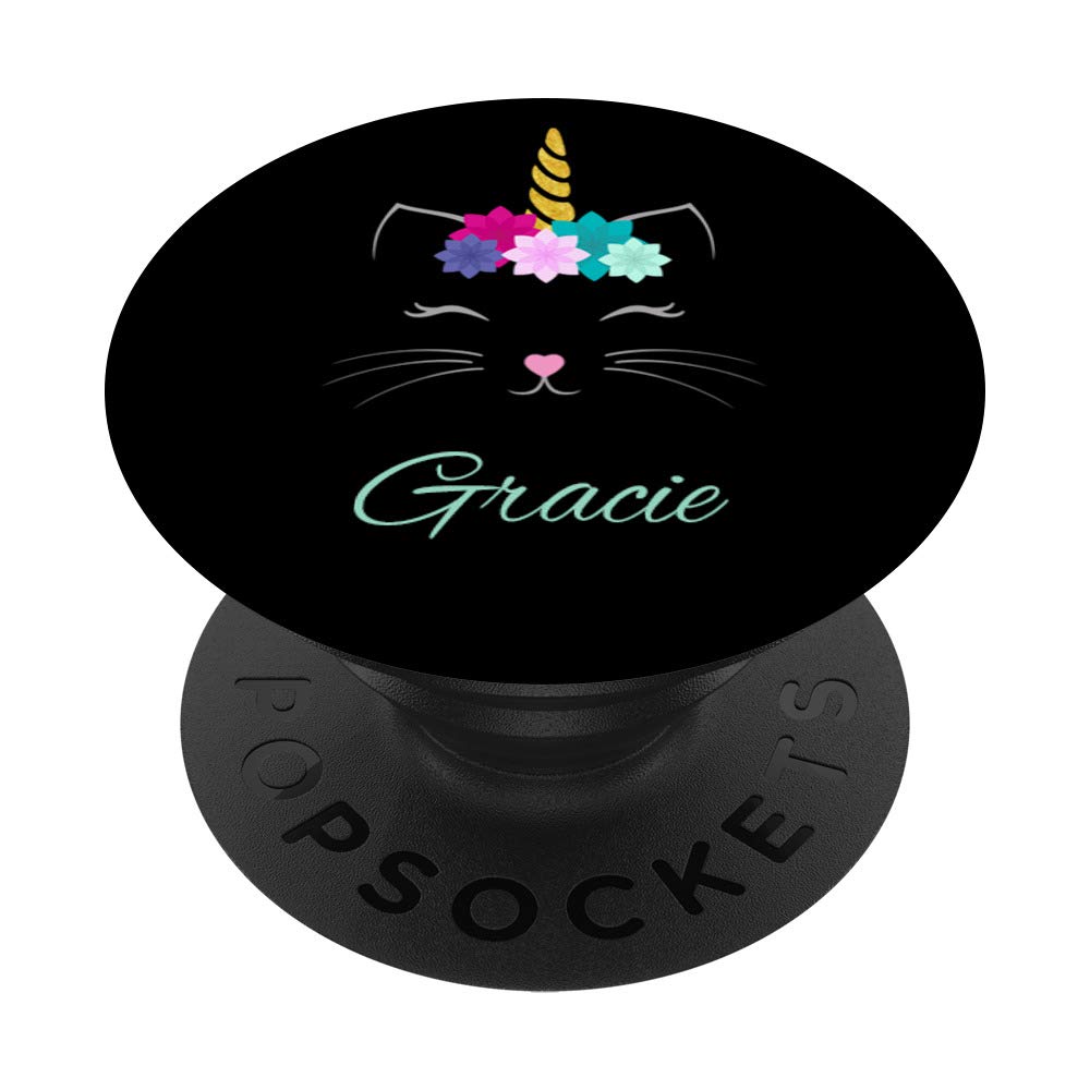 Gracie Name Gift - Personalised Cat Unicorn PopSockets Grip and Stand for Phones and Tablets