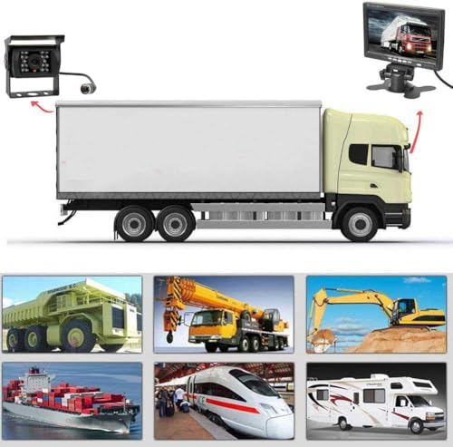 12V-24V RV Truck Van Trailer Bus Security Camera Kit, 7 Inch TFTLCD HD Color Monitor + Waterproof Night Vision Vehicle Parking Reverse Rear View Camera