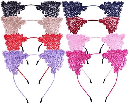 Lucky God 8Pcs Women Lovely Fashion Lace Cat Ears Headband Hair Accessories