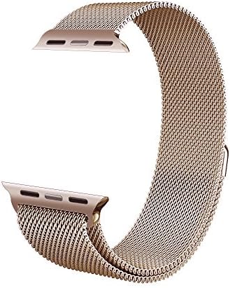 Apple Watch Band, with Unique Magnet Lock, Piqiu Fully Magnetic Closure Clasp Mesh Loop Milanese Stainless Steel Bracelet Strap for Apple Watch Sport &amp; Edition 42mm All Models No Buckle Needed -- Gold