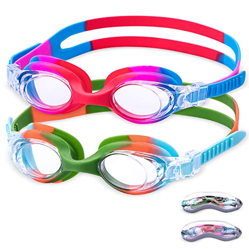 image for Aegend Kids Swim Goggles, 2pack, Rainbow Swimming Goggles for Little B