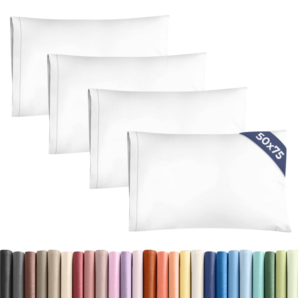 Pillowcases 4 Pack Standard Size 50x75 cm White, Brushed Microfiber with Envelope Closure, Extra Soft Breathable Cooling Pillow Cases, Wrinkle Free Machine Washable Pillow Covers, OEKO-TEX Certified